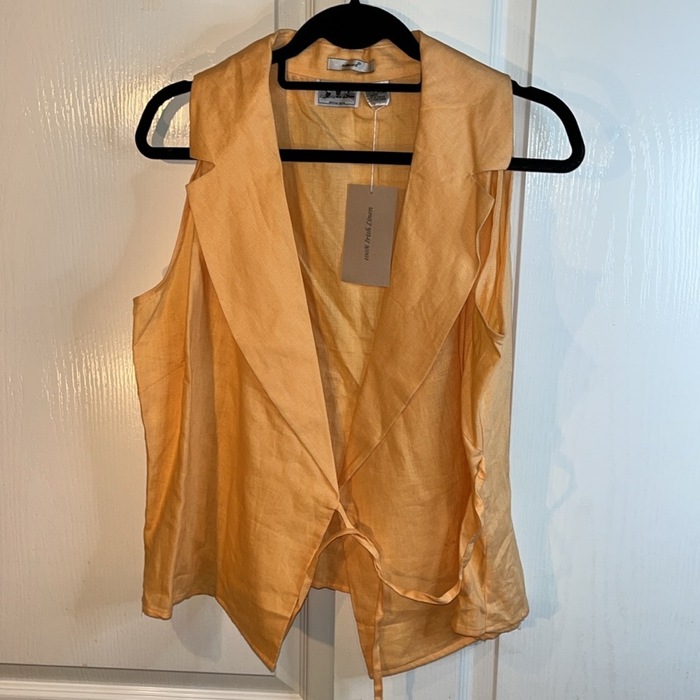 Edward 100% Irish linen sleeveless top. Orange crossbody tie. large. Fall. - Picture 6 of 11